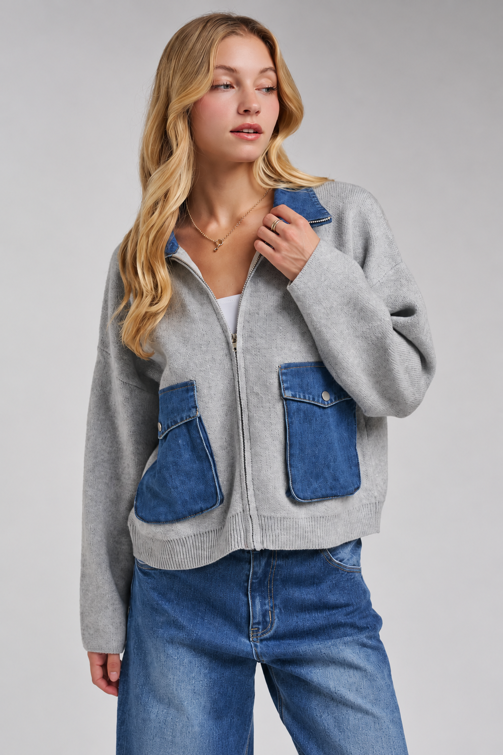 Denim Days Zip-Up Sweater