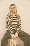 Two-Tone stripe Mock Neck Sweater