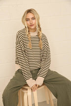 Two-Tone stripe Mock Neck Sweater