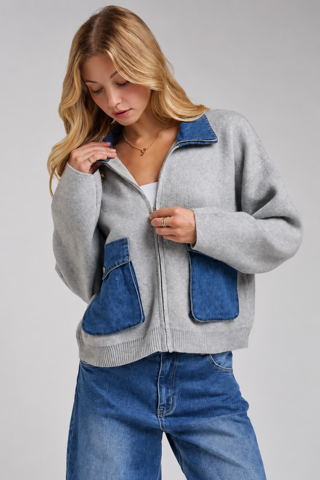 Denim Days Zip-Up Sweater