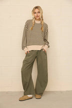 Two-Tone stripe Mock Neck Sweater