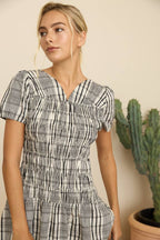 Black Multi Plaid Smocked Midi dress