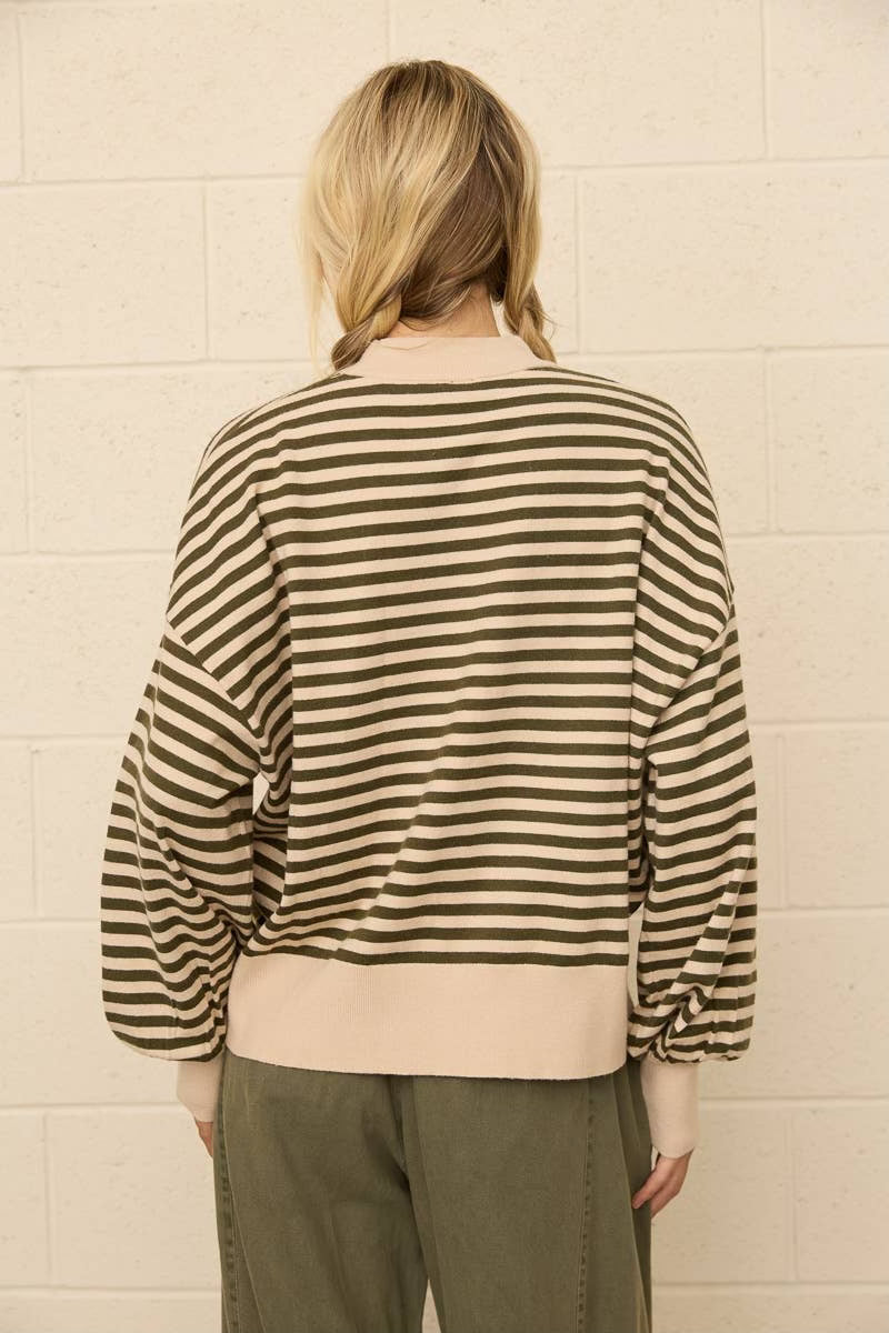 Two-Tone stripe Mock Neck Sweater