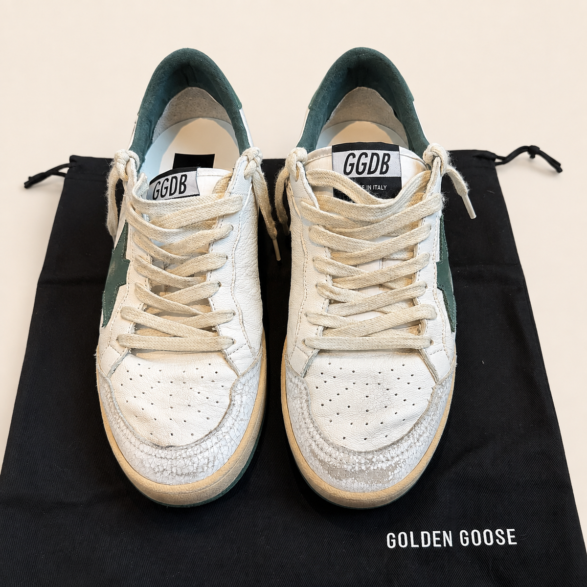 Golden Goose ball Star White &green Leather Sneaker