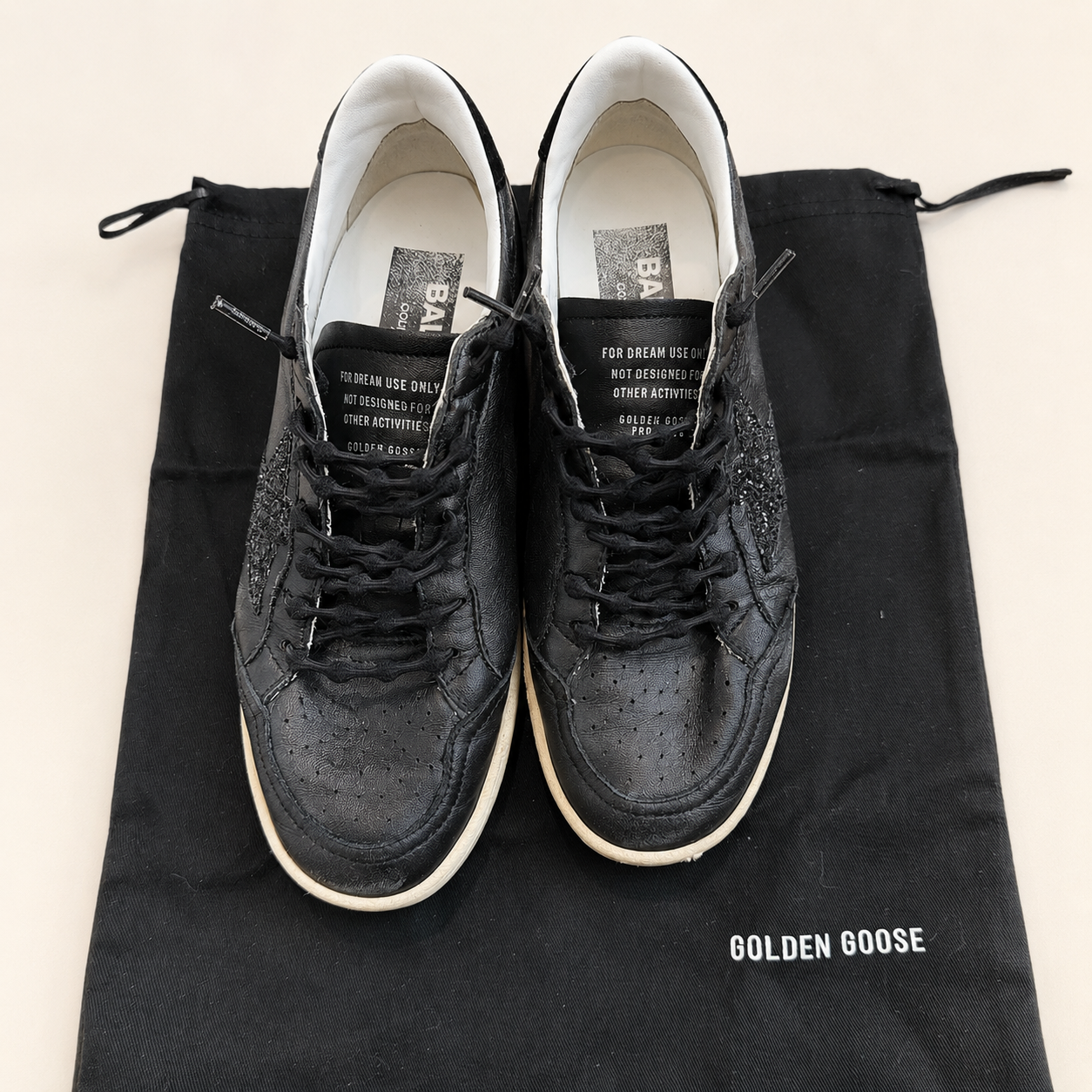 Golden Goose Ball Star black leather Glitter