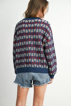 Geometric Crew Neck Long Sleeve Sweater Top