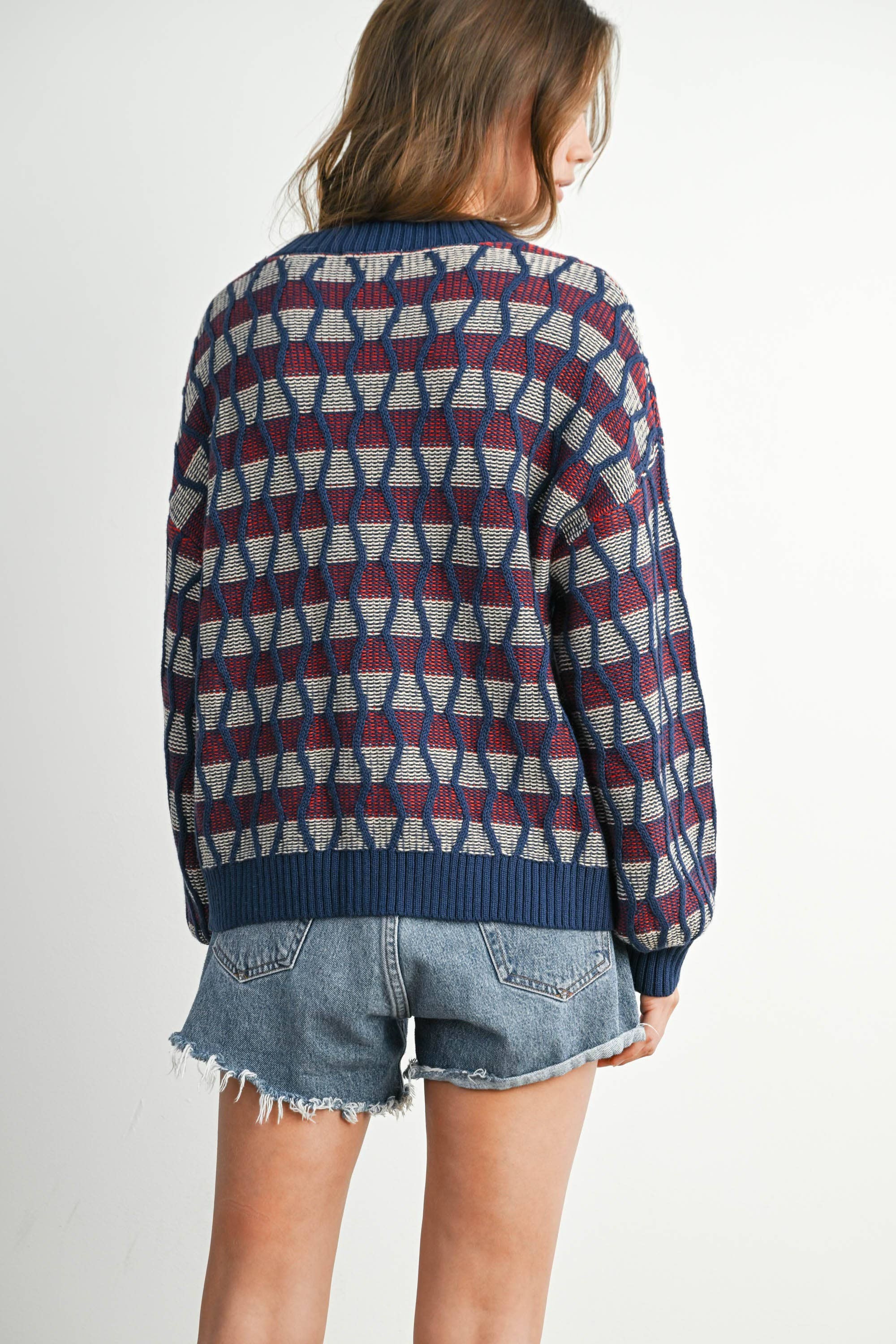 Geometric Crew Neck Long Sleeve Sweater Top
