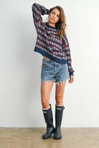 Geometric Crew Neck Long Sleeve Sweater Top