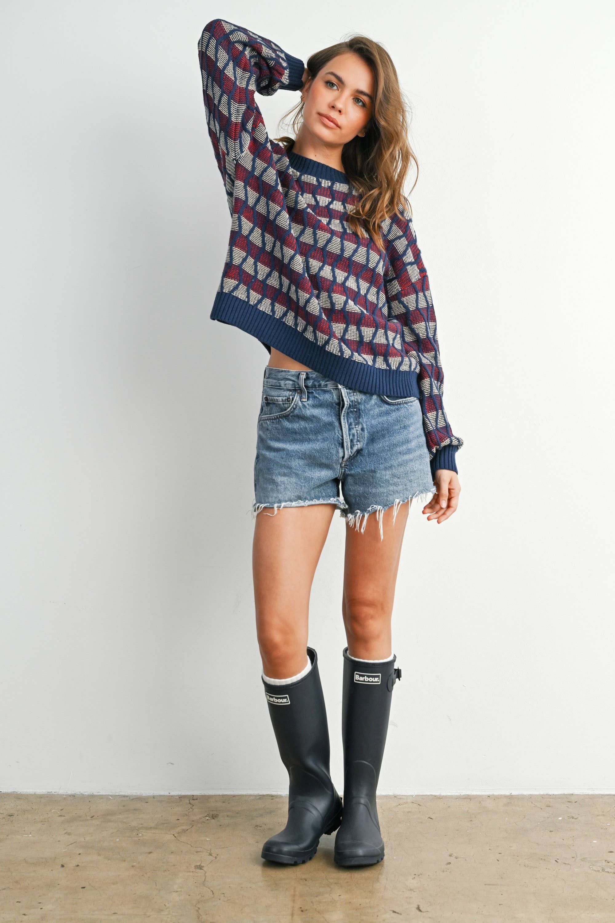 Geometric Crew Neck Long Sleeve Sweater Top
