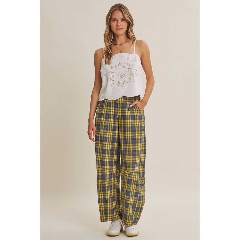 GOLDEN GROVE PLAID BARREL PANTS