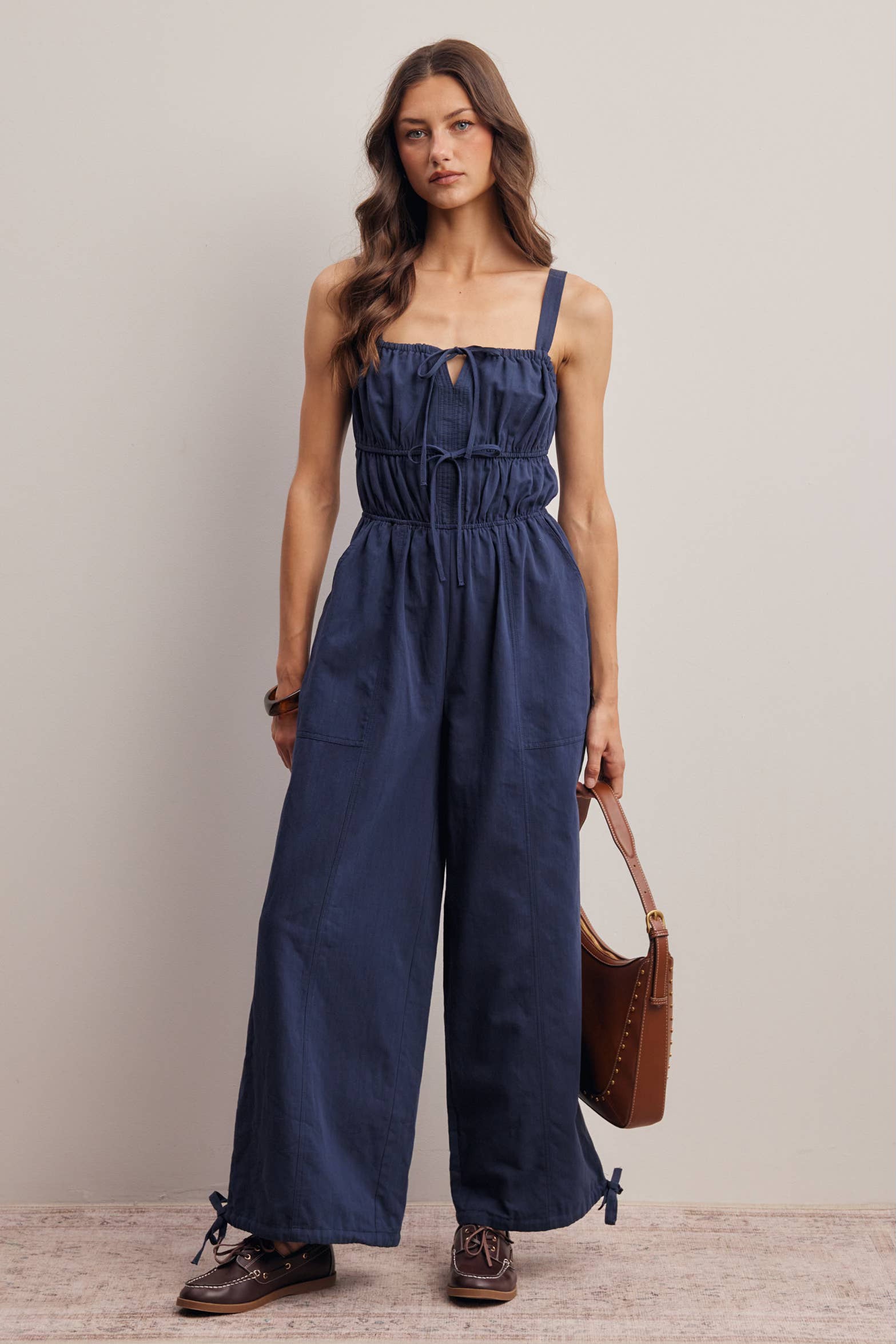 Tie Front Wide-Leg JumpSuit