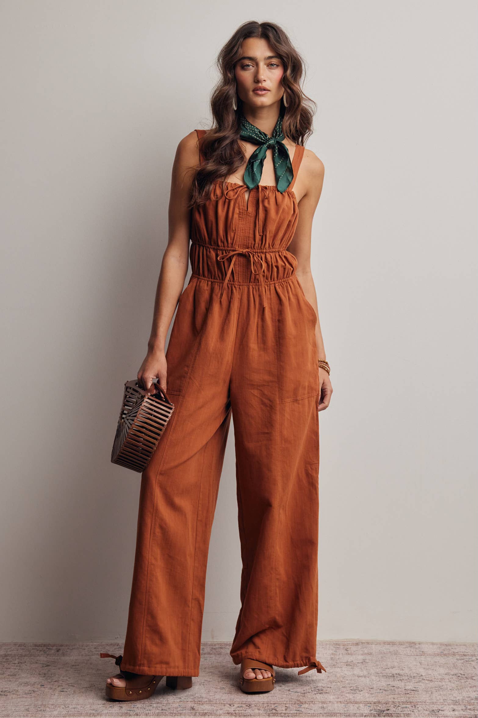 Tie Front Wide-Leg JumpSuit