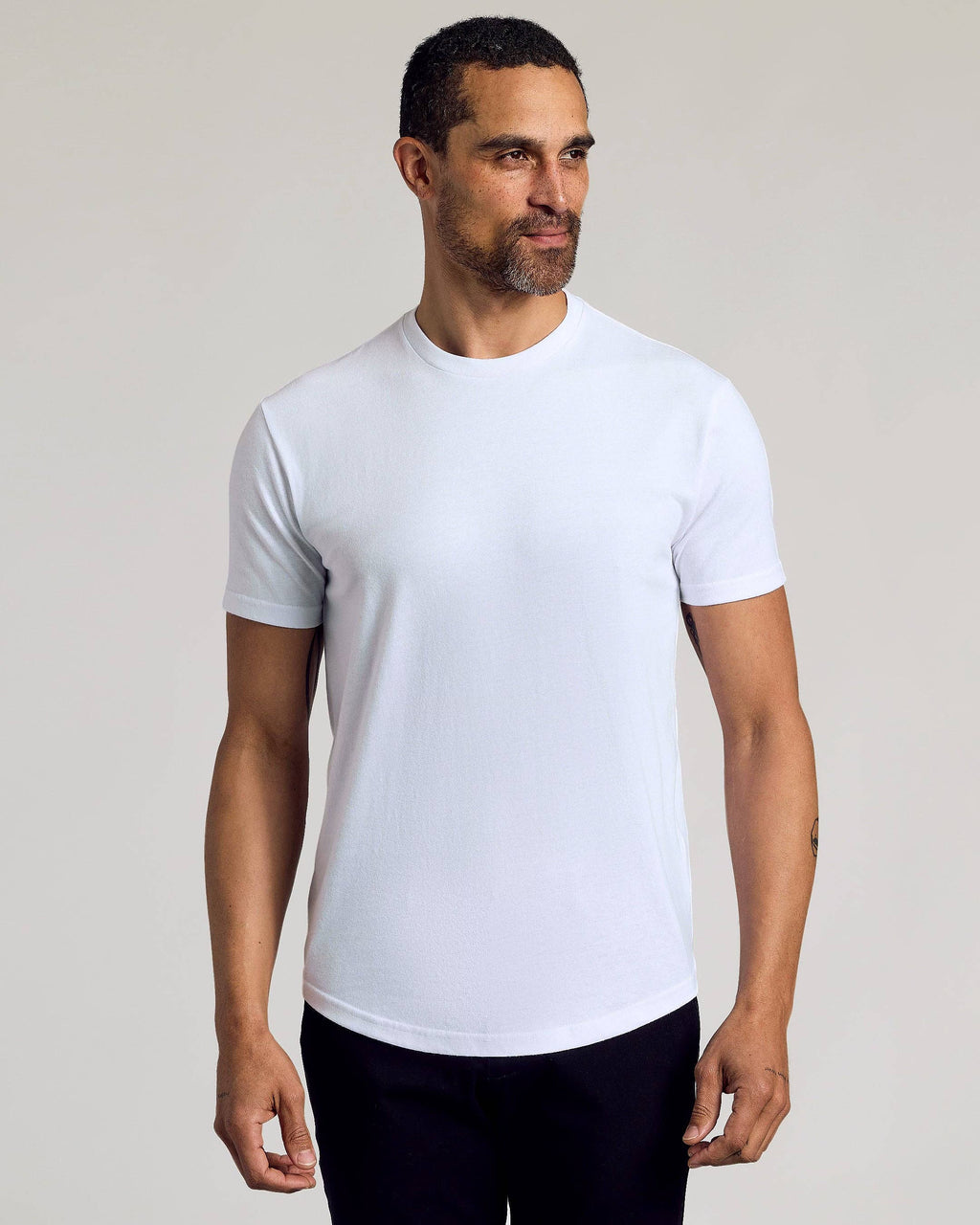 White Curved Hem Classic Crew Neck Tee