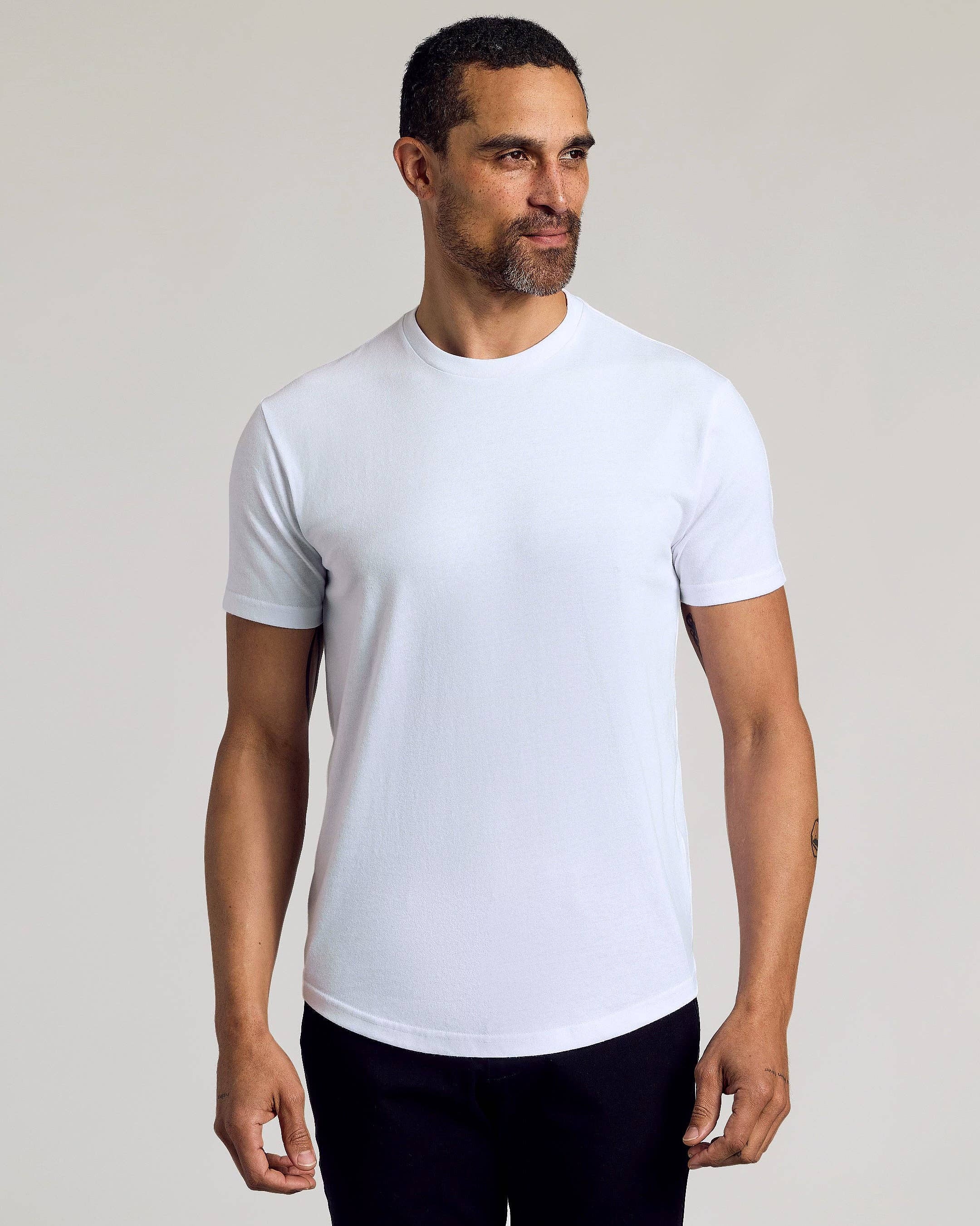 White Curved Hem Classic Crew Neck Tee